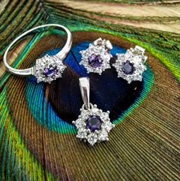 Stříbrný přívěsek fialový ametyst kytičky